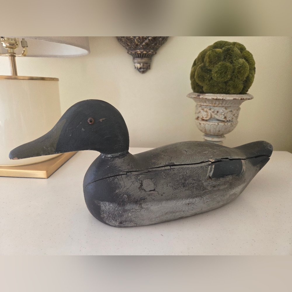 Antique Hand Carved Solid Wood Hand Painted Mallard Duck Decoy with Glass Eyes